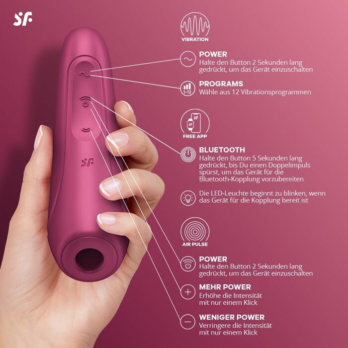 Satisfyer Curvy 1 Connect: Вібратор для клітора з додатком, 13.5 см, бордовий колір - інтенсивний стимулятор з технологією тиску