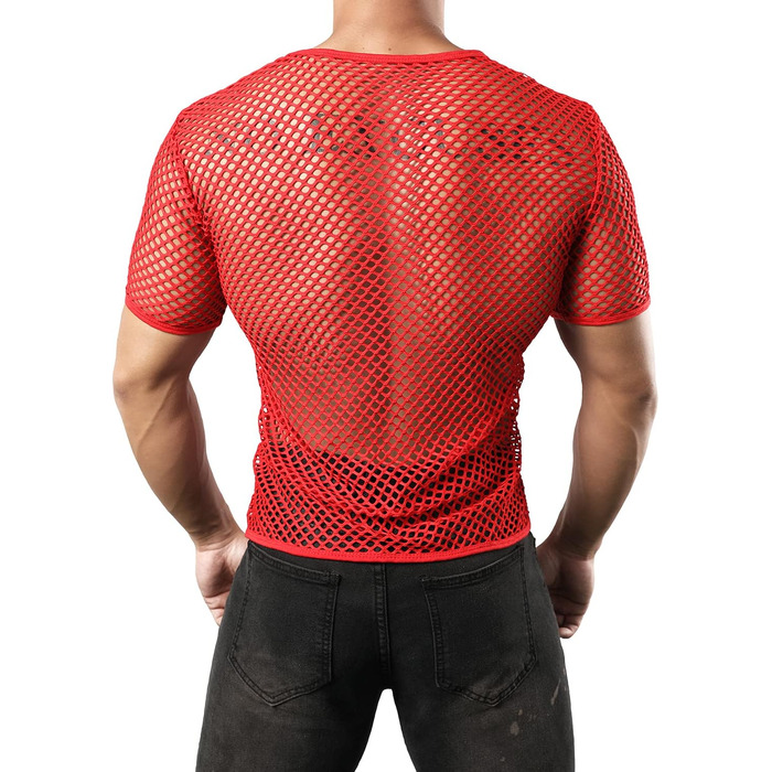 Чоловіча футболка JOGAL з ефектом прозорості, сітчаста, червона, розмір XXL