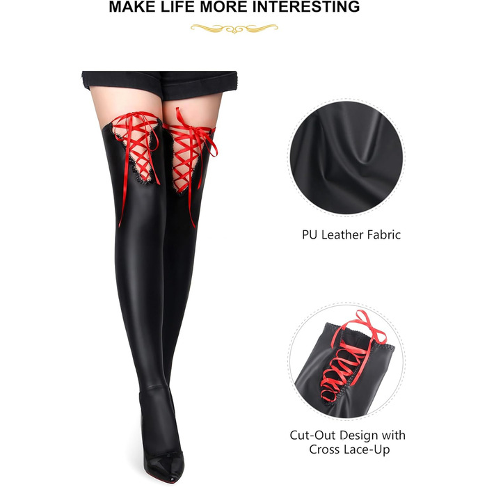 Чулки мереживні overknee для жінок, червоні, розмір L-XXL, мереживні, з перехресною зав'язкою, для клубів, косплей, рейв, великі розміри