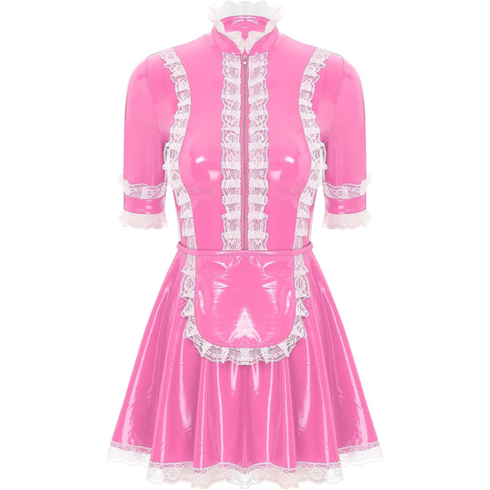 Костюм горничної FEESHOW з вологого блиску, комплект спідниці та фартуха, костюм французької горничної, карнавальний костюм, рожевий, розмір XXL
