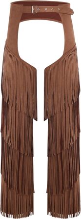 Чоловічі штани-ковбойські в стилі вестерн MSemis з бахромою, з регульованим поясом для вечірок, карнавалу та фестивалів, костюм (темно-коричневий, XL)