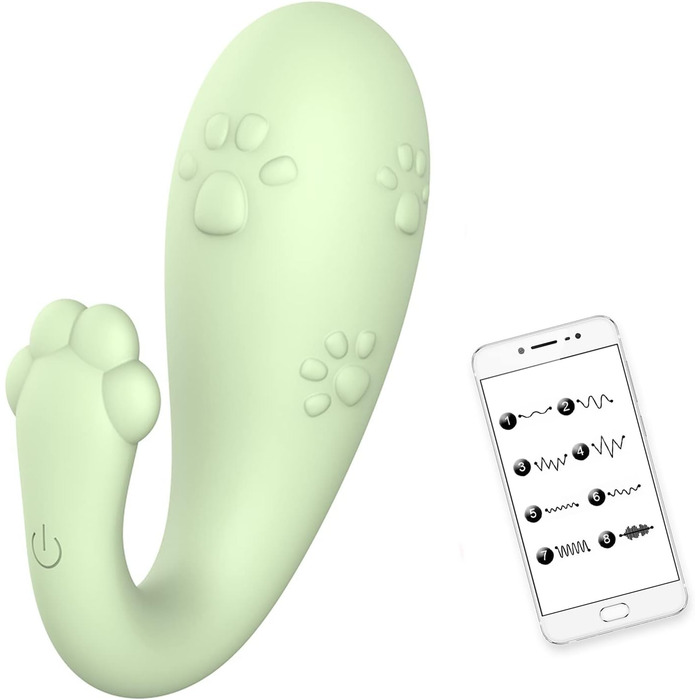 Вібратор для жінок з Bluetooth, пульсація, 8 частот, дистанційне керування, силікон. Підходить для пар. Зелений колір