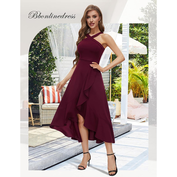 Вечірня сукня Bbonlinedress: елегантна довга сукня макси з відкритою спиною (halter neck) для весілля та коктейльних вечірок, бордова, розмір XL