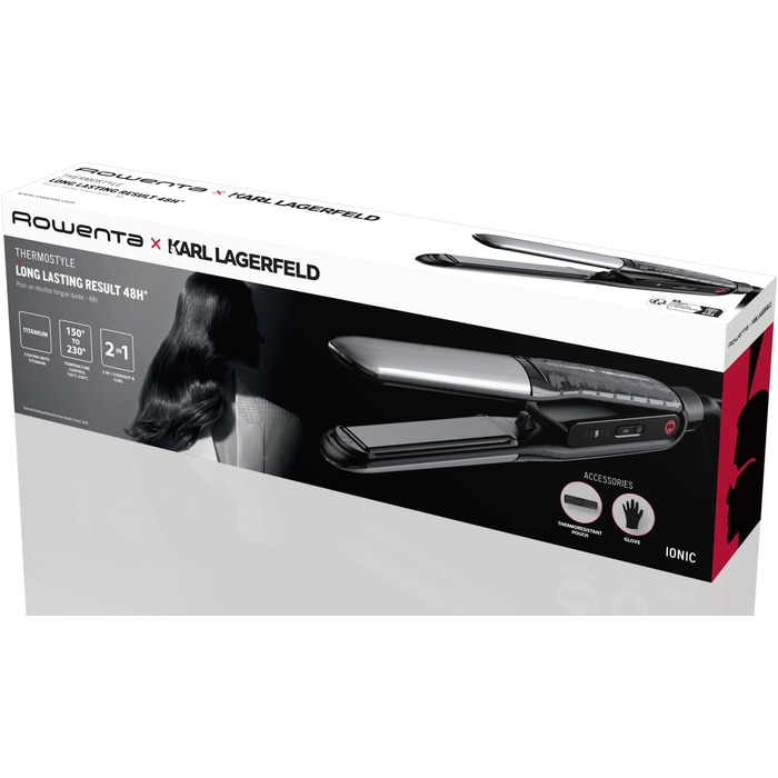 Випрямляч для волосся Rowenta Thermoglide SF5120 з керамічним покриттям, регулюванням температури та обертовим шнуром, чорно-сріблястий