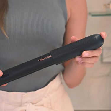 Випрямляч для волосся Grundig HS 7030 з керамічним покриттям Макадамія та Кокосова олія, 6 температурних режимів (130-230°C), іонна функція, чорний/рожеве золото