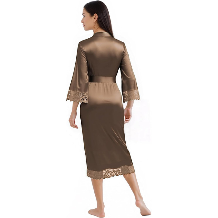 Халат жіночий BABEYOND довгий/короткий, однотонний, мереживний, атласний, шовковий, кімоно, літній, кава