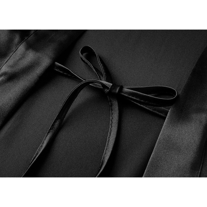 Шовковий халат-кімоно PRODESIGN для жінок, довгий, з поясом, однотонний, чорний. Легкий халат для дому та сну.