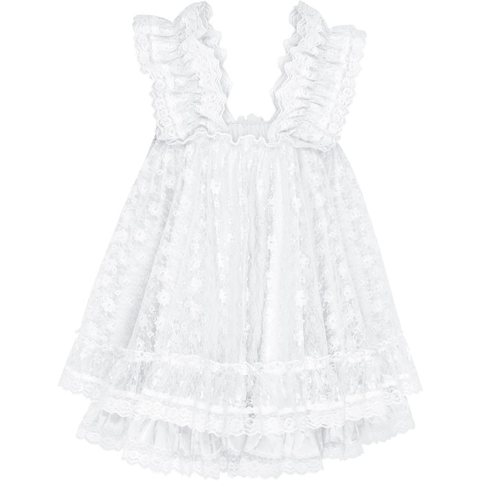 Нічна сорочка-бабідол Satini Dessous з рюшами та мереживом, Cosplay, XXL, білий колір