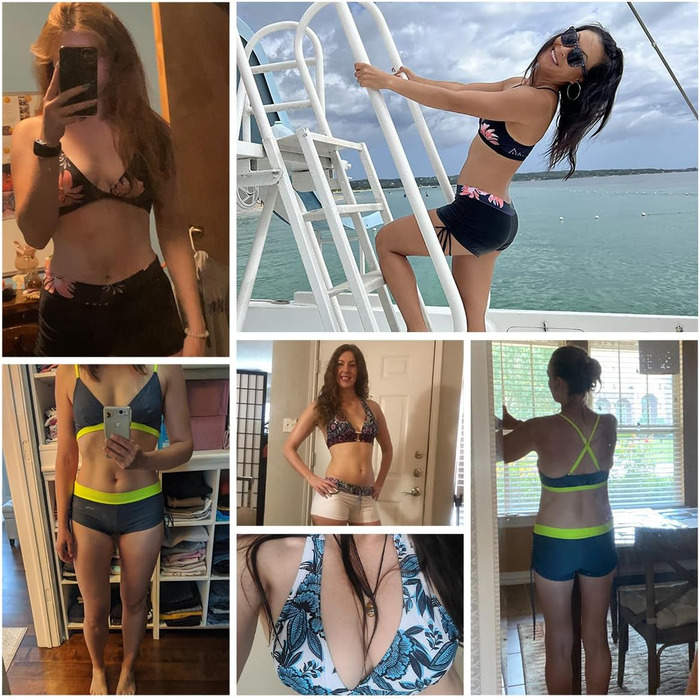 Бікіні жіночий комплект - Пуш-ап, корегуючий животик, сексуальний купальник з глибоким V-подібним вирізом, регульований топ, двочастинний бікіні з високою талією, трусики-танга, рожевий з квітковим принтом