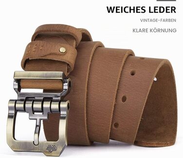 Шкіряний ремінь чоловічий BISON DENIM коричневий, 38 мм, ретро-стиль для джинсів та бізнес-одягу, з металевою пряжкою та подарунковою коробкою (105 см, W71792)