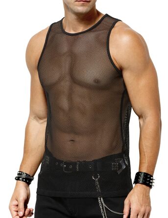 Чоловіча майка-сітка Casey Kevin Herren Netz Tank Top, прозора, з круглим вирізом, для клубної моди, чорна A1