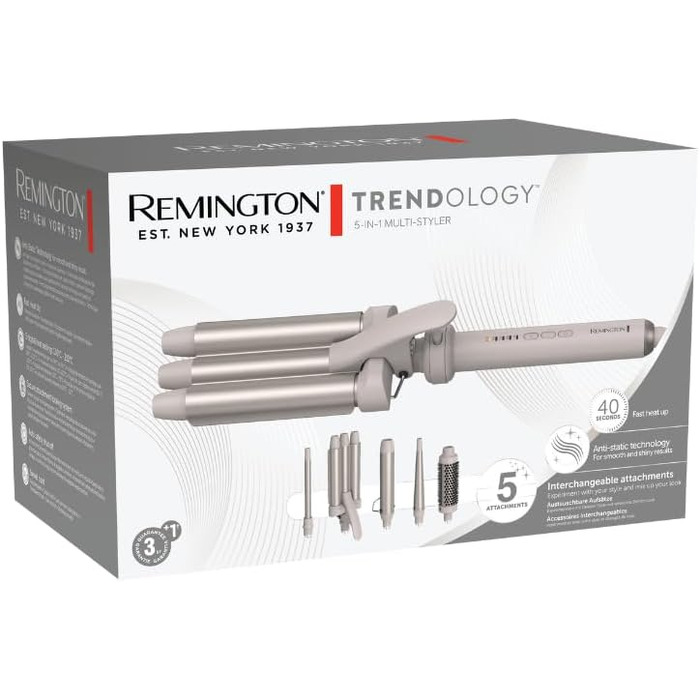 Мультистайлер для волосся 5в1 Remington CI41MS5 Trendology: гофре, кругла щітка 38мм, 3 насадки для локонів 13-33мм, LED-дисплей, 130-210°C