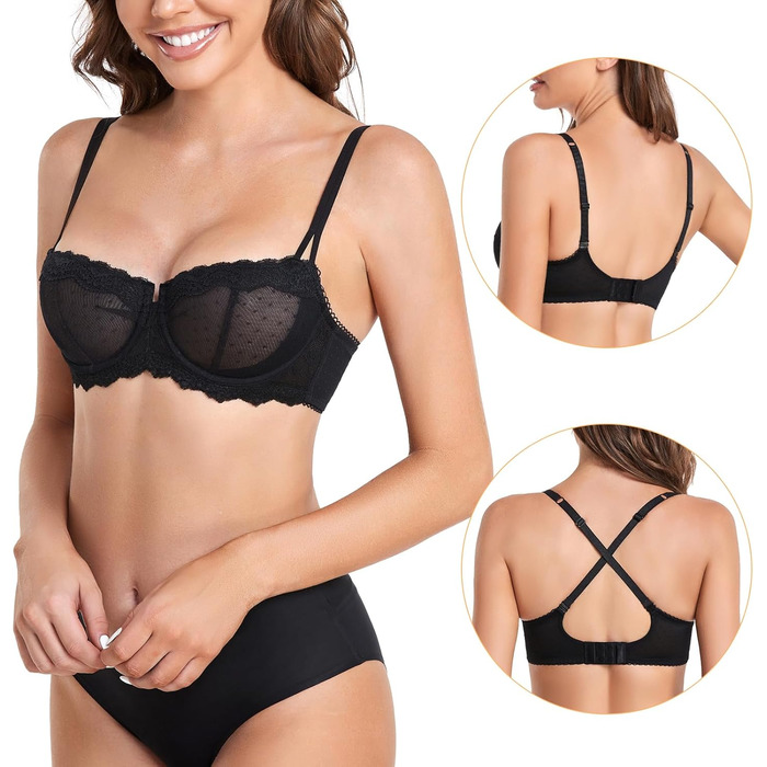 Чорний балконетний бюстгальтер DotVol з пуш-ап, великі розміри, без підкладки, 85B