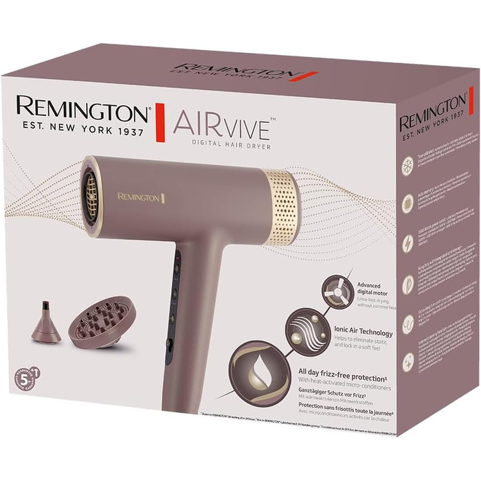 Фен для волосся Remington AIRvive EC8930 з безщітковим цифровим двигуном, іонною технологією та анти-фриз ефектом, 12 рівнів налаштувань, дифузор та насадка для стайлінгу