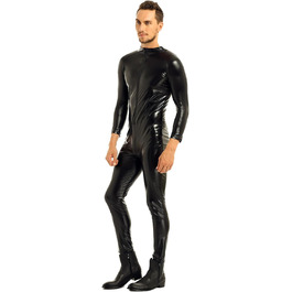 Комбінезон з ефектом мокрого блиску YiZYiF для чоловіків, латексний, чорний, S-3XL