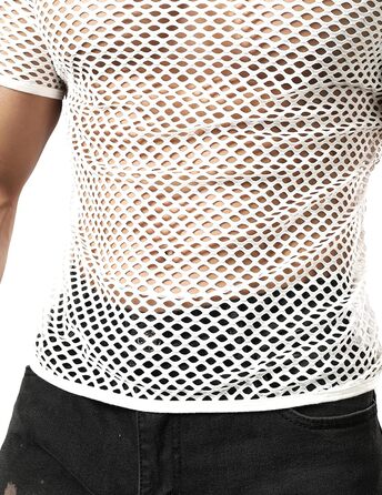 Чоловіча футболка JOGAL з мереживом, прозора, короткий рукав, білий колір