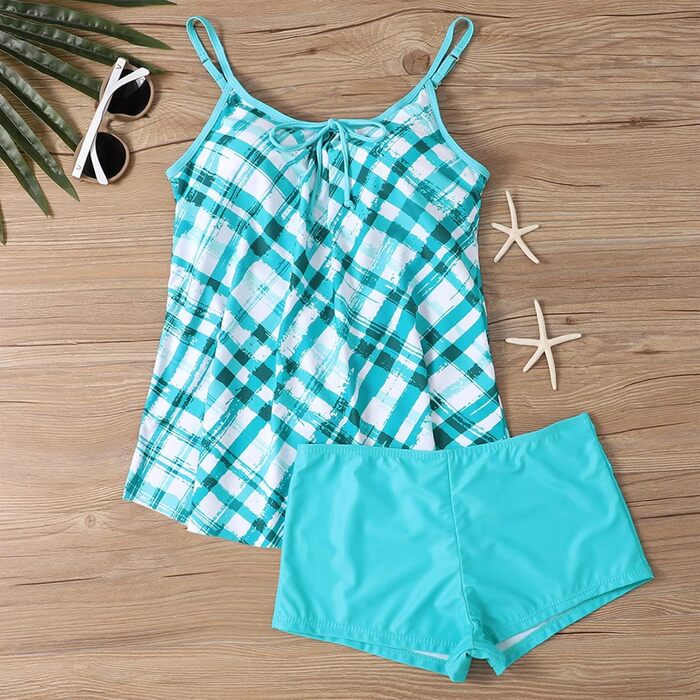 Tankini жіночий з ефектом корекції фігури, пляжний купальник роздільний, великий розмір (XL, блакитний)