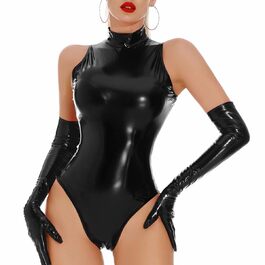 Боді з латексу для жінок, чорний, PU-шкіра, комплект нижньої білизни, сексуальний ефект мокрого блиску, ПВХ, костюми котячого стилю, рейв-одяг, спортивний костюм, чорний XL