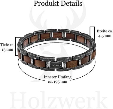 Дерев'яний браслет Holzwerk MASCHSEE натурального дерева для жінок та чоловіків, регульований, чорно-коричневий (з інструментом для налаштування та коробкою)