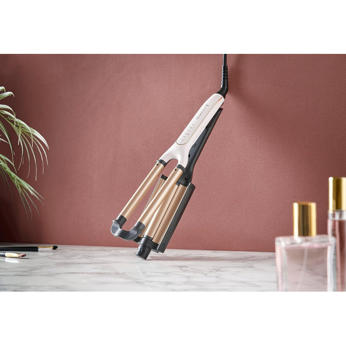 Мультистайлер 4-в-1 Remington ProLuxe CI91AW для завивки та гофре: плойка для пляжних та природних хвиль, цифровий дисплей, регулювання температури до 210°C, колір Біла троянда