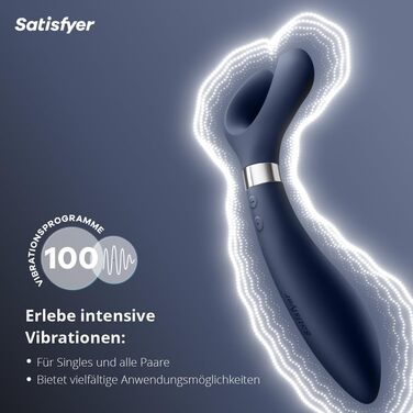 Вібратор Satisfyer Endless Fun для пар: 33 функції, 100 вібрацій, сильний та тихий | Для жінок та чоловіків | Може використовуватись як дildo та для стимуляції клітора | 1 шт. (1 упаковка) (Блакитний)