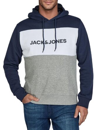 Чоловічий худі Jack & Jones JWHLOGO Blocking Regular Fit з принтом, кольори Navy/Green/Beige, великі розміри (Plus Size)