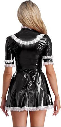 Костюм горничної MSemis: сексуальний сет з еластичного латексу, чорний, 3XL. Костюм для косплею, вечірки, фотосесій.