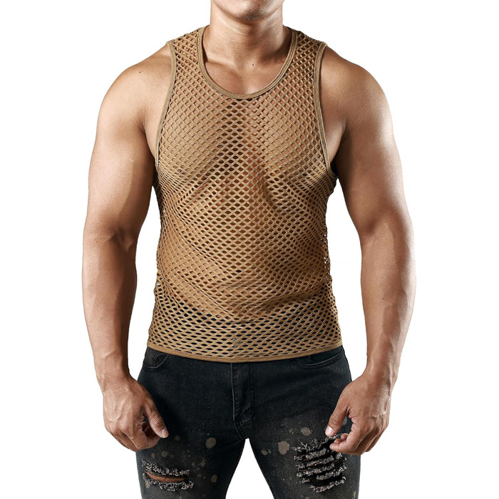 Чоловіча сітка JOGAL Mukel прозора сорочка з короткими рукавами, під сорочку (S, Коричневий)