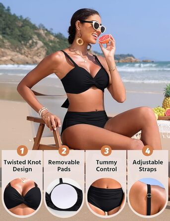БІКІНІ жіночий комплект з високою талією, шорти з животом, пуш-ап, двочастинний купальник, сексуальний V-подібний виріз, модна пляжна мода, чорний