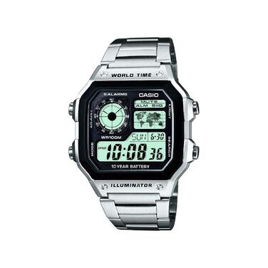 Чоловічий цифровий годинник Casio AE-1200WH-1AVEF зі сталевим ремінцем, водонепроникний, чорно-сріблястий