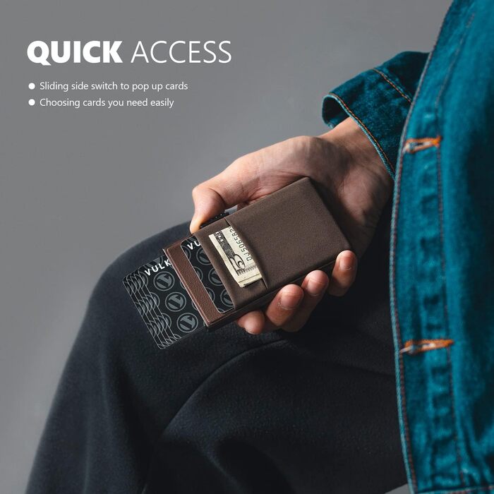 Чоловічий металевий гаманець VULKIT з RFID-захистом, Pop-up картницею, EDC-відсіками та вікном для ID, колір Espresso