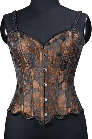 Жіноче корсетне бюстєль Overbust з бретелями, готичний стиль, корсет-топ, сексуальний корсет, карнавальний костюм, топ для корекції фігури (колір: коричневий, розмір: XS)