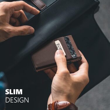 Чоловічий металевий гаманець VULKIT з RFID-захистом, Pop-up картницею, EDC-відсіками та вікном для ID, колір Espresso
