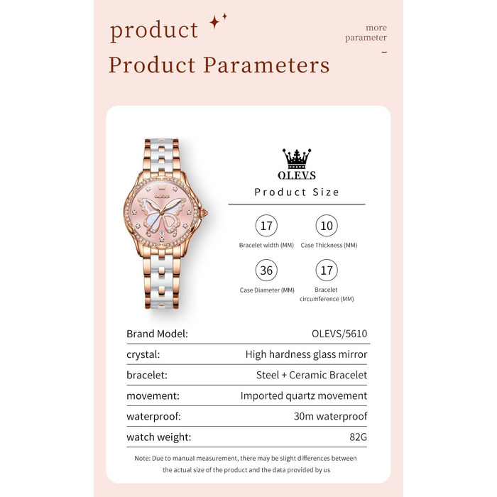 Жіночий годинник OLEVS Elegant Luxury — розкішний кварцовий годинник з діамантами, колір рожеве золото, керамічне скло