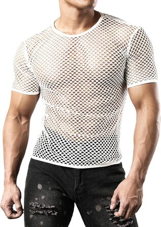 Чоловіча футболка JOGAL з мереживом, прозора, короткий рукав, білий колір