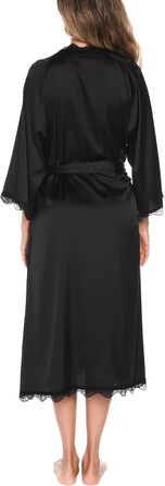 Шовковий халат Aranmei для жінок: довгий, з V-подібним вирізом, 3/4 рукава, нічний халат, халат для сну, кімоно, чорний, з мереживом