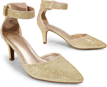 Жіночі туфлі-човники DREAM PAIRS на підборах із ремінцем на щиколотці, золотисті з блискітками, розмір 40 EU