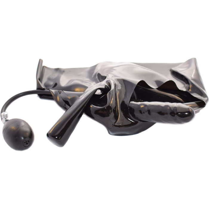 Шорти з латексу Rubberfashion з пеніс-чохлом та надувним дildo для ануса - чоловіча білизна з латексу, чорний, 0.4 мм