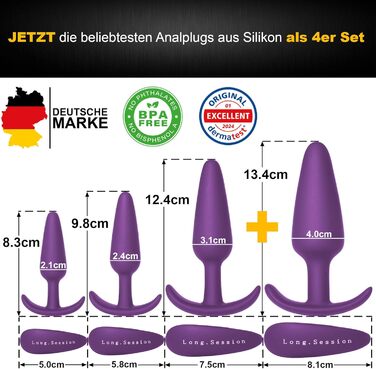 Анальний плагін набір з безпечного силікону, оригінальний набір анальних плагінів для жінок та чоловіків, анальний плагін як іграшка для початківців та досвідчених, анальні плагіни, розширювачі анусу (фіолетовий)