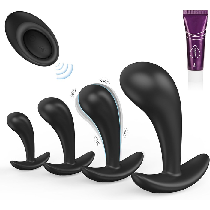 Набір анальних пробок Meeteel (4 шт) з силікону: 12 режимів вібрації, 3 розміри. Стимуляція простати для чоловіків та жінок