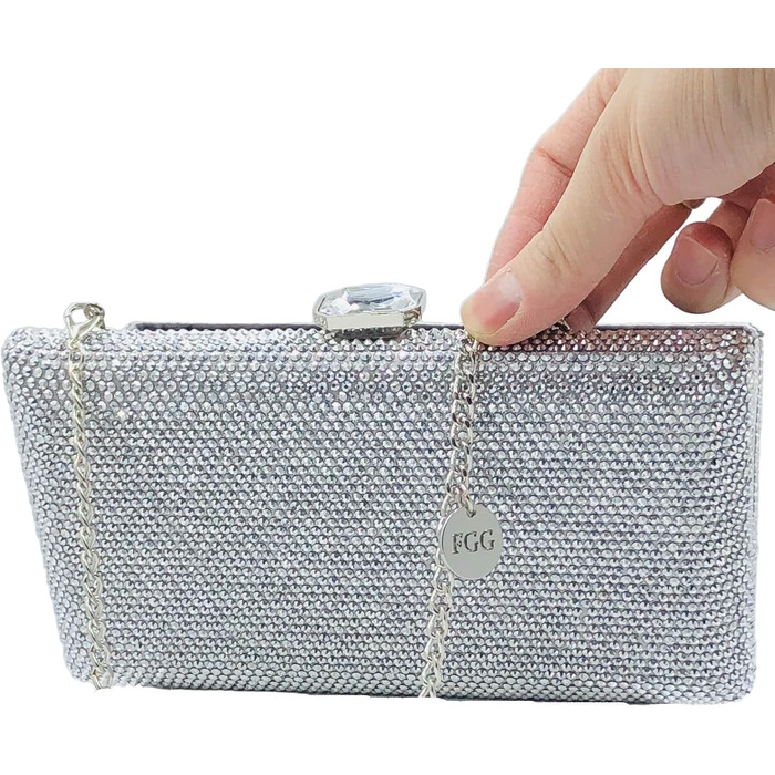 Жіночий вечірній клатч Boutique De FGG з кристалами та стразами для весілля та вечірок, сріблястий, mini