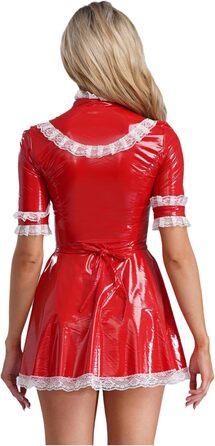 Костюм горничної FEESHOW з вологого блиску, сукня та фартух, французький костюм служниці, карнавальний костюм, костюм для вечірки (XXL, Червоний)