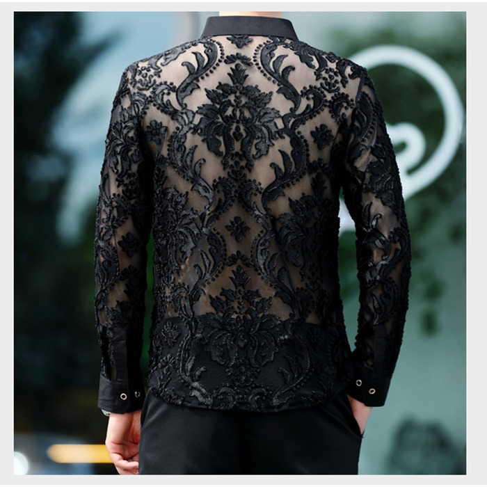 Прозора мереживна накидка для чоловіків та жінок, сексуальна, коротка, для нічного клубу, сітчаста мереживна накидка (L, Cs25)