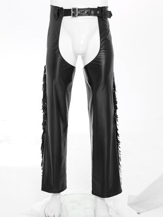 Чоловічі шкіряні лосини з ефектом мокрого блиску, відкриті штани, косплей каубой, чaps, лосини з бахромою, еротичні, чорні, 3XL