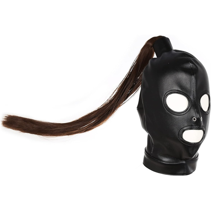Маска для голови з екошкіри SXOVO Flirt для BDSM-ігор, знімною перукою