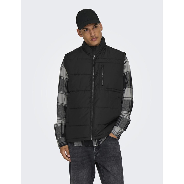 Чоловічий стібаний жилет Only & Sons Onsjake Quilted Vest, чорний, розмір S