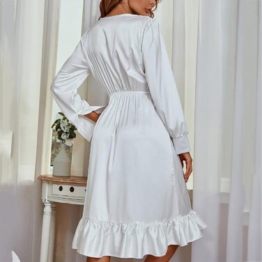 Жіночий халат MILAX: короткий атласний халат, нічна сорочка, кімоно з V-подібним вирізом, білий