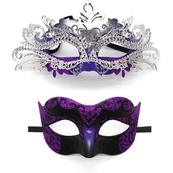 Маска для обличчя IEKEI Maskerade з кристалами, металева, для свята, карнавалу, Хелловіну (фіолетова)