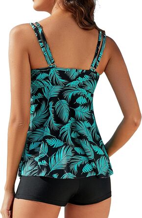 Купальник жіночий роздільний Genfien Push-up Tankini з високою талією, пляжний комплект, XL, зелений
