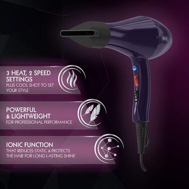 Професійний фен для волосся Wahl Professional Ionic Style, 2000 Вт, фіолетовий